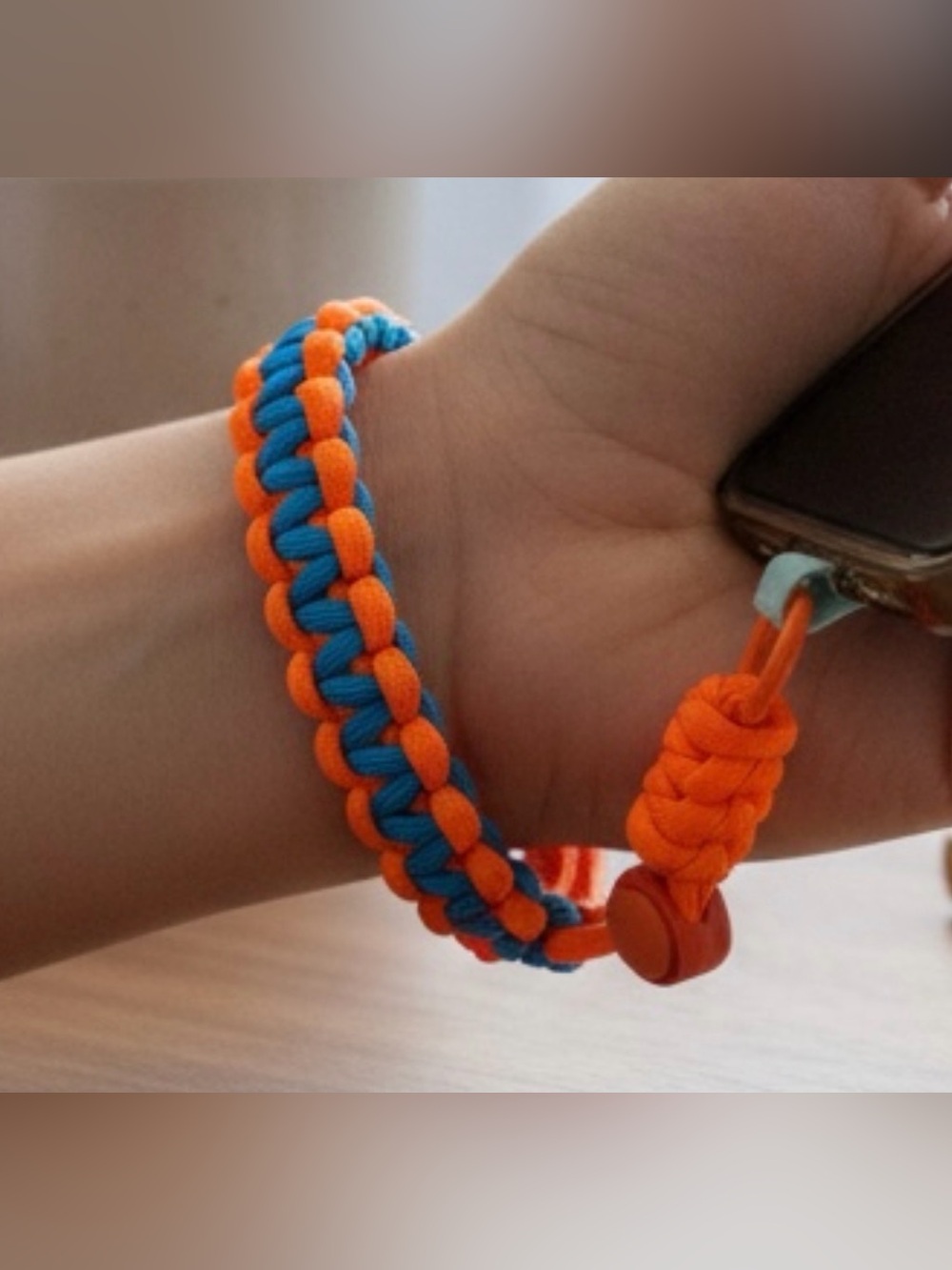 Paracord Phone Wrist Strap Bracelet | Orange & Blue Adjustable Lanyard, NWOT